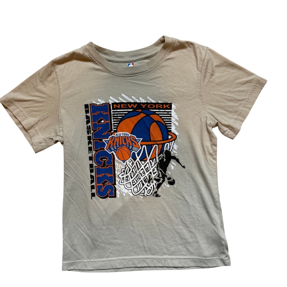 NBA New York Knicks Basketball Kids Graphic T-Shirt Tan Cotton Blend Kids 10-12